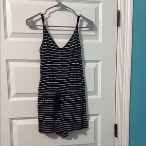 Navy Blue and White Striped Women’s Romper